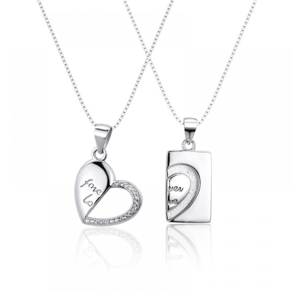 Engravable Couple's Matching Heart Necklaces In Sterling Silver