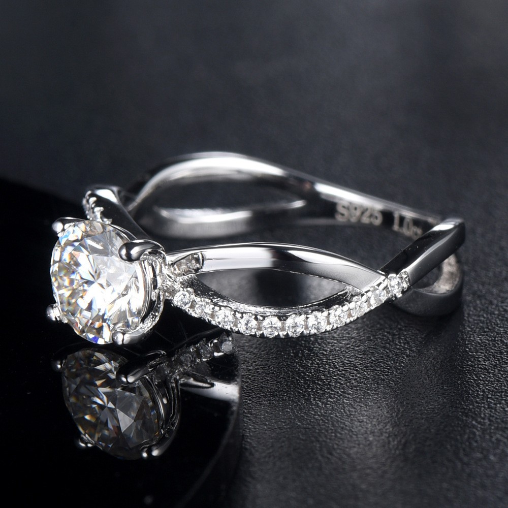 Engravable Infinity Moissanite Promise Ring For Women In Sterling Silver