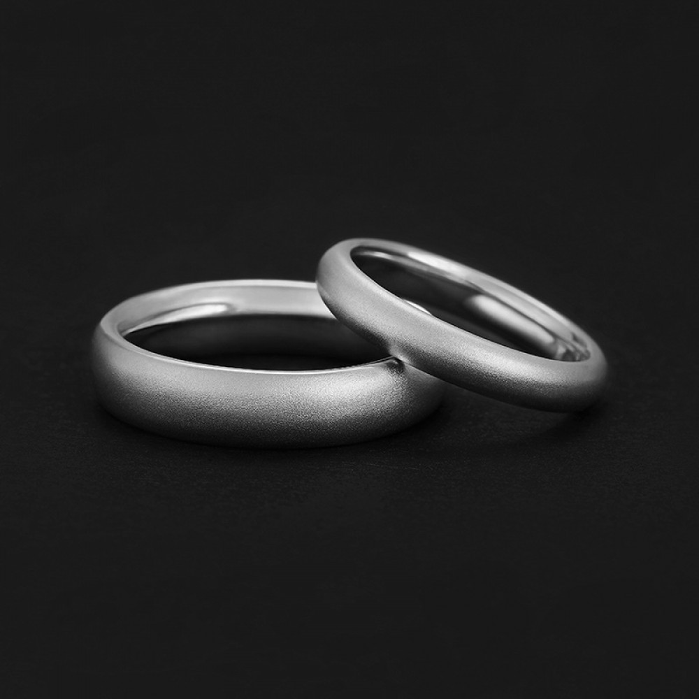 Engravable Simple Matching Frosted Rings For Couples In Sterling Silver 8837